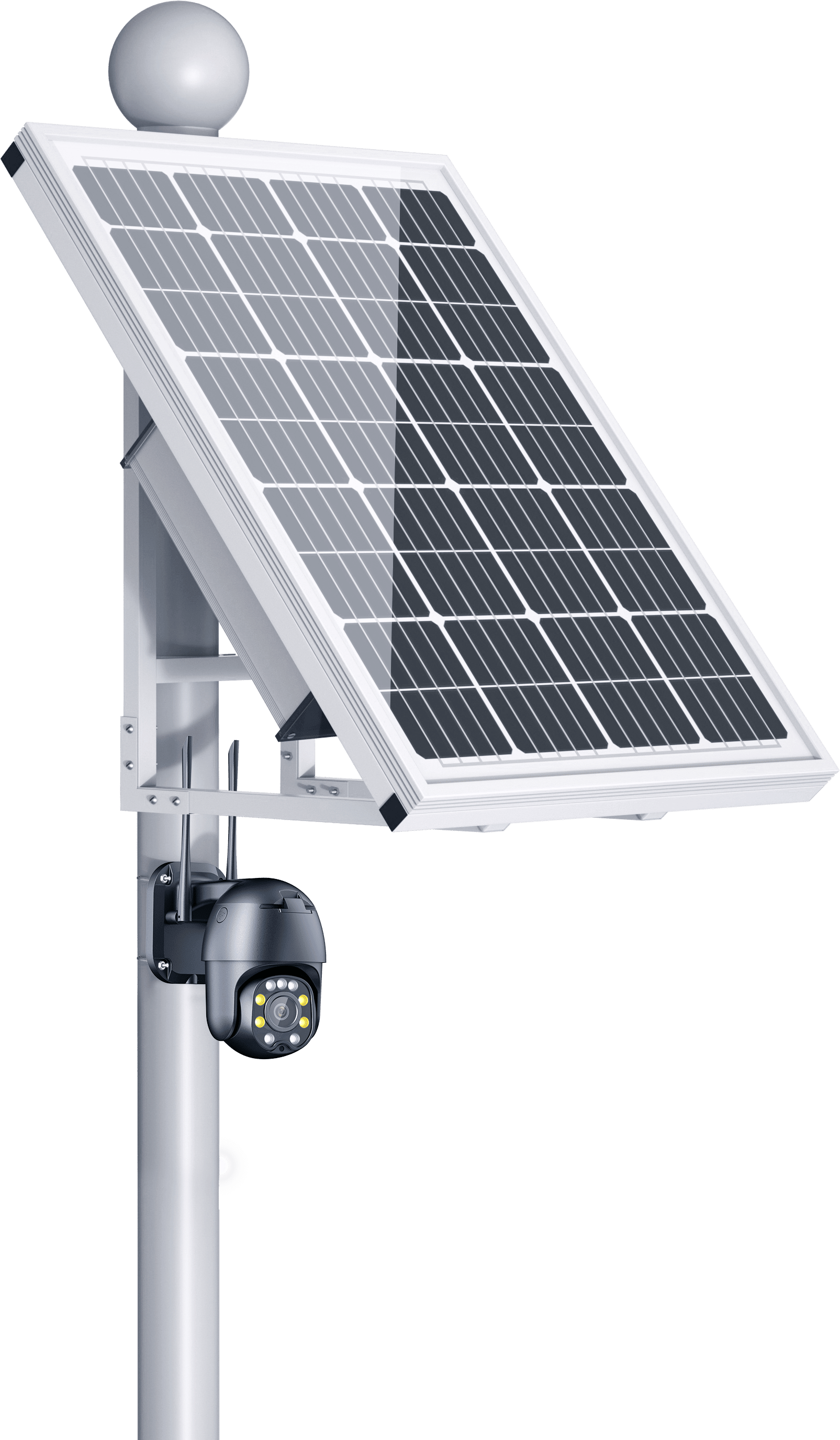 Solar panel with camera on a white background